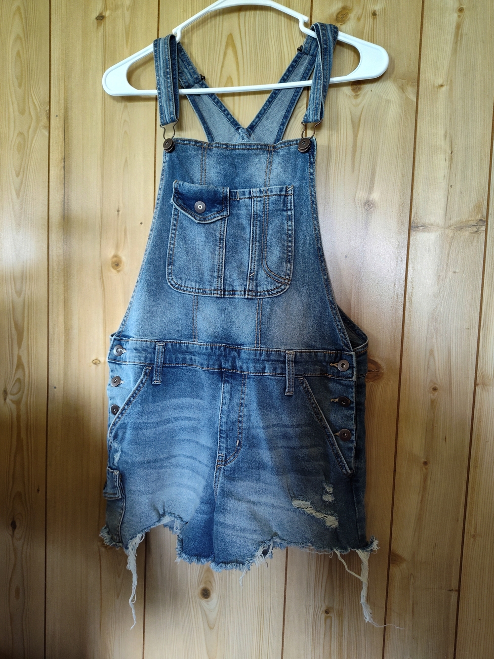 Denim Distressed Overall Shorts- Blue